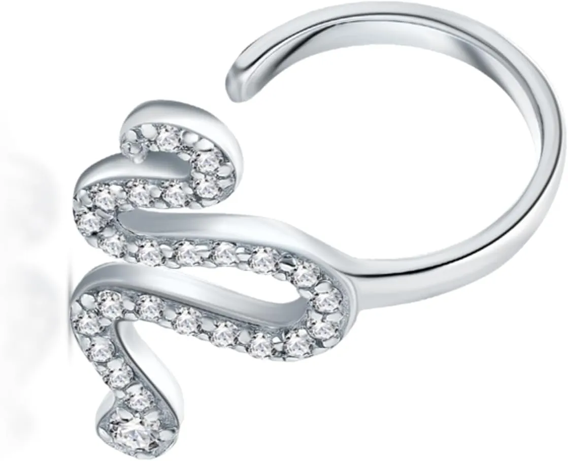14k Gold Diamond(0.10ct) Snake Ear Cuff, Single Line Wrap Cuff, Pav Diamond Snake Earring, Body Piercing Jewelry, Gift for Her.