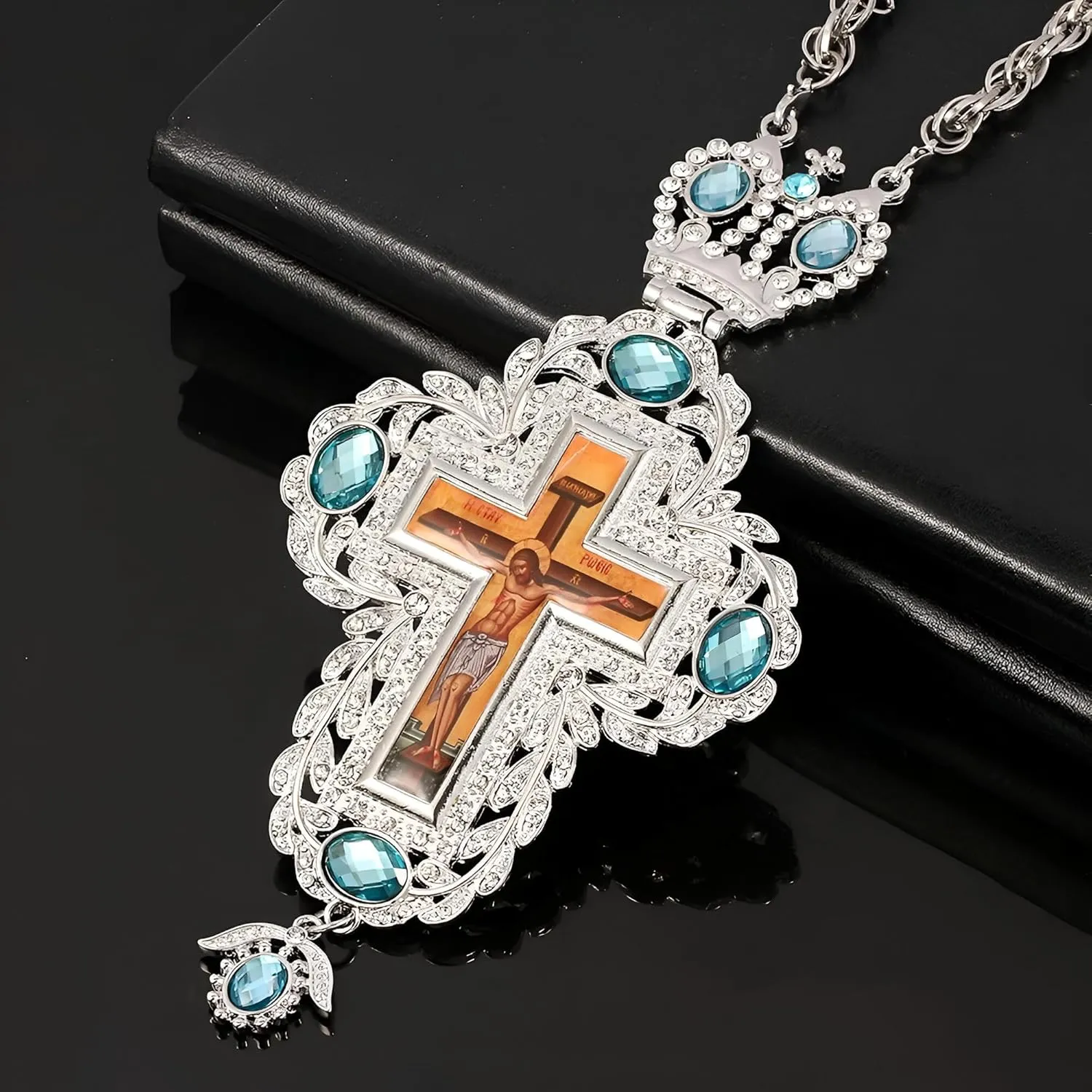 14K Gold Filled INRI Cross Necklace For Men And Women - 925 Sterling Silver Prayer Cz Pendant Christian Greek Cross Medal Crucifix Necklace Women Jesus Pendant Amulet Religion Lucky Gifts