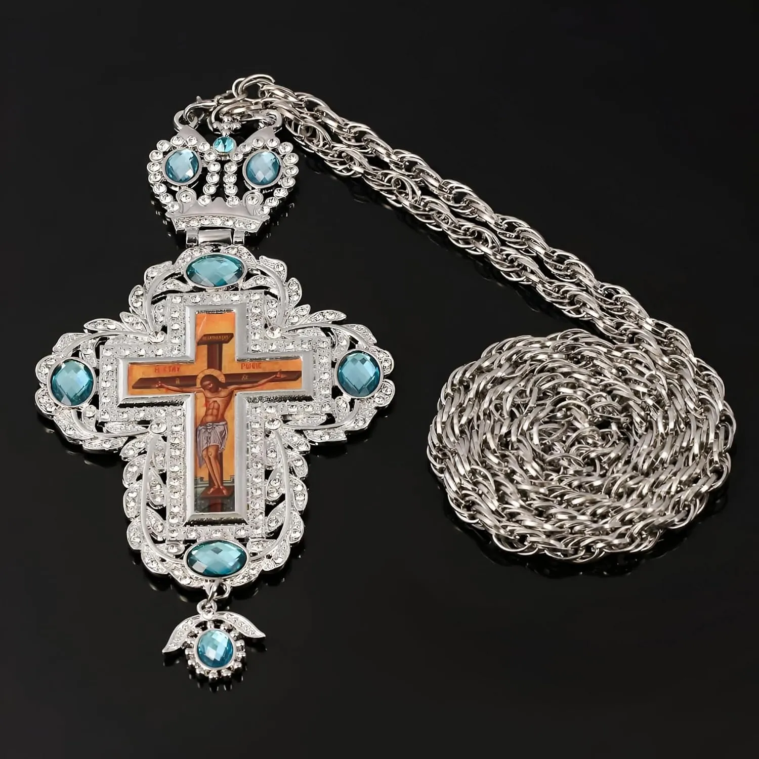 14K Gold Filled INRI Cross Necklace For Men And Women - 925 Sterling Silver Prayer Cz Pendant Christian Greek Cross Medal Crucifix Necklace Women Jesus Pendant Amulet Religion Lucky Gifts