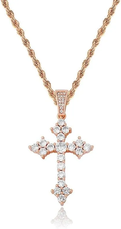 14K Gold Moissanite Cross Necklace for Women, Christian Pendant with Moissanite Accents, Memorable Gift