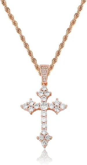 14K Gold Moissanite Cross Necklace for Women, Christian Pendant with Moissanite Accents, Memorable Gift