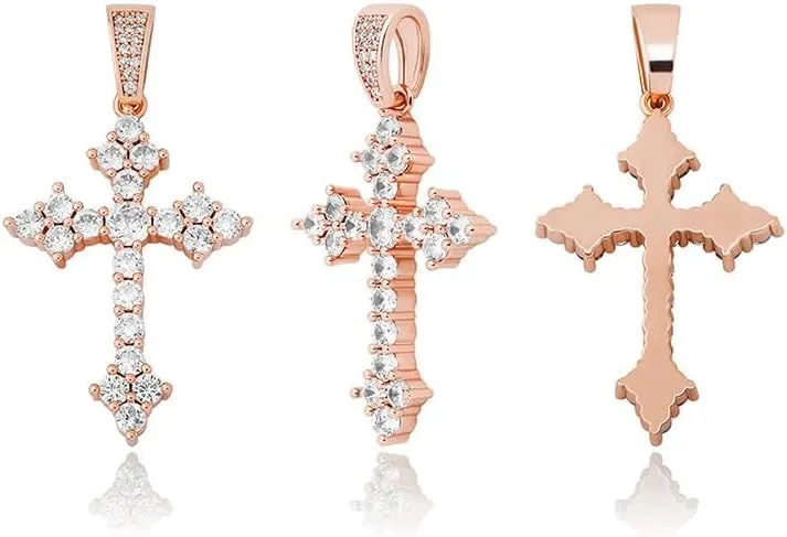 14K Gold Moissanite Cross Necklace for Women, Christian Pendant with Moissanite Accents, Memorable Gift