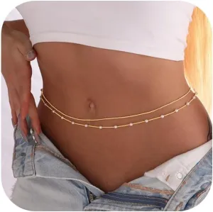 14K Gold Plated Body Chains Dainty Boho Layered Beach Waist Chain Adjustable Bikini Belly Chain Jewelry Accessories for Women Sexy