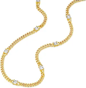 14K Gold Plated Cuban Link Chain Necklace with Baguette Cut Solitaire CZ | 3MM Gold Curb Link Necklace 14'' 2'' Extender