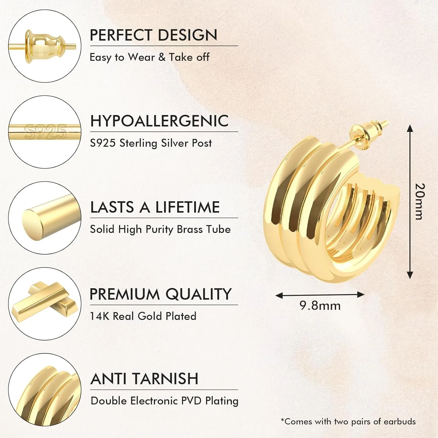 14K Gold Plated Hoop Earrings