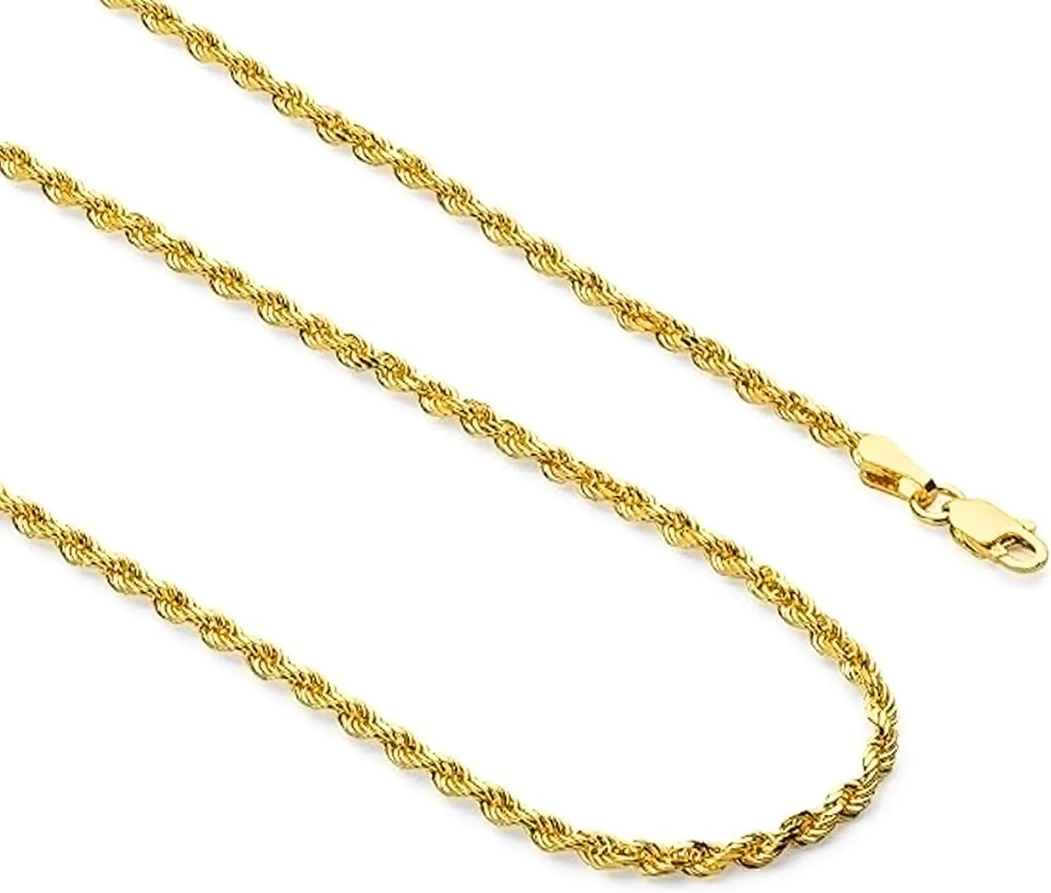 14k Real Yellow Gold Solid Rope Diamond Cut Chain Necklace with Lobster Claw Clasp, Ideal GIfts for Women or Men