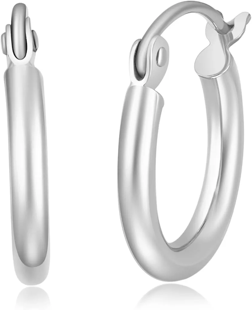 14k REAL Yellow/White Gold Multi Size 2mm Thickness Hinged Hoop Earrings