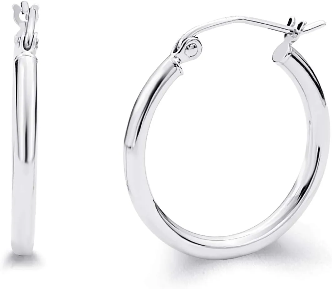 14k REAL Yellow/White Gold Multi Size 2mm Thickness Hinged Hoop Earrings