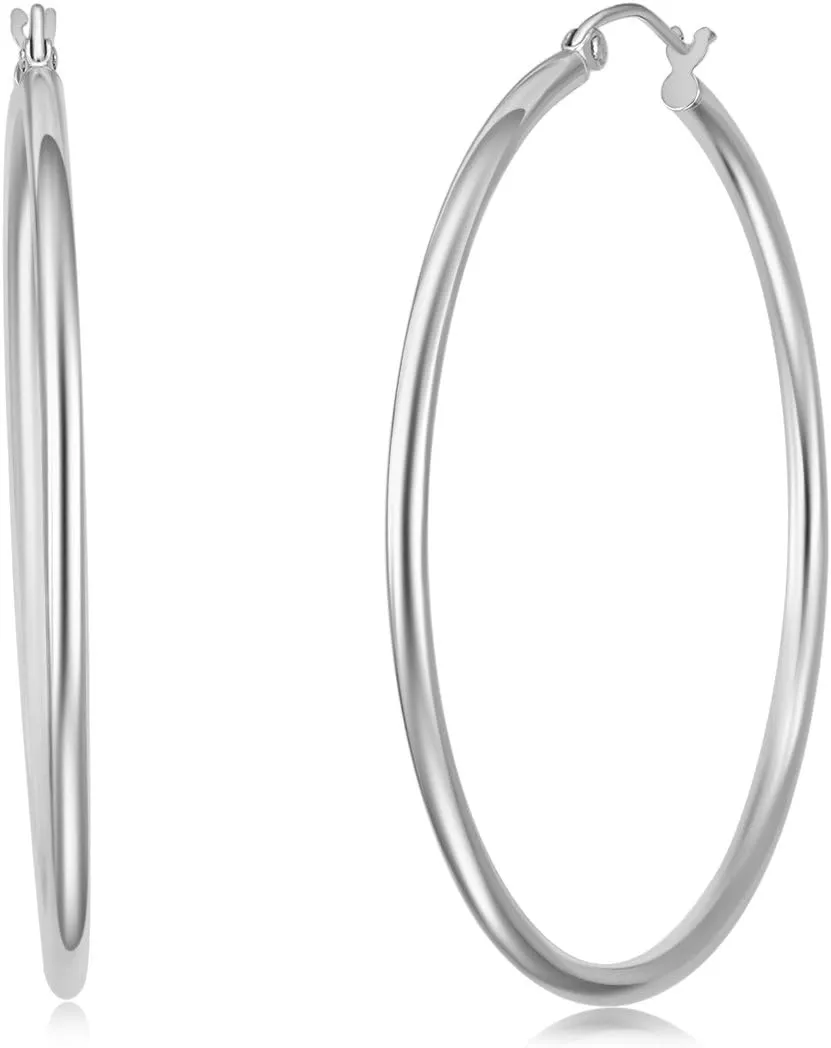14k REAL Yellow/White Gold Multi Size 2mm Thickness Hinged Hoop Earrings
