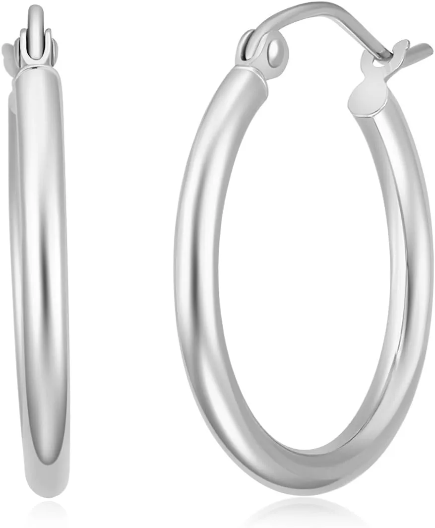 14k REAL Yellow/White Gold Multi Size 2mm Thickness Hinged Hoop Earrings