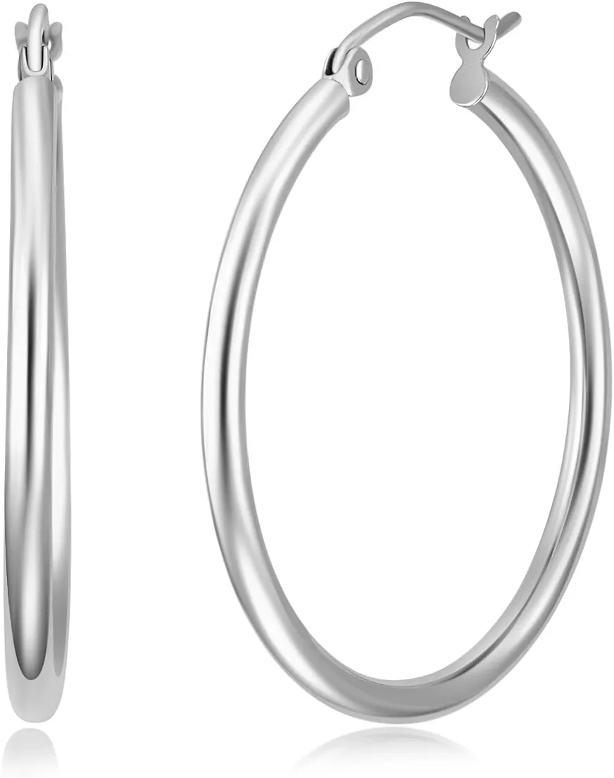 14k REAL Yellow/White Gold Multi Size 2mm Thickness Hinged Hoop Earrings