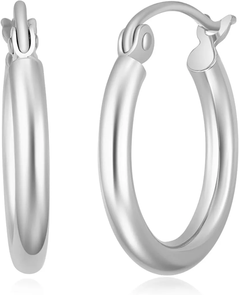 14k REAL Yellow/White Gold Multi Size 2mm Thickness Hinged Hoop Earrings
