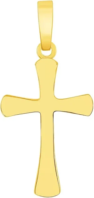 14k Solid Yellow Gold Dainty Mini Classic Plain Religious Cross Charm Pendant