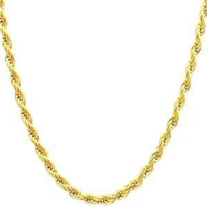 14K Solid Yellow Gold Twisted Rope Chain Necklace, Diamond Cut Classic Chain, 1.5mm,2mm,3.2mm and 4.2mm Gift for Men & Women (Available in 16 to 36 Inch Lengths)