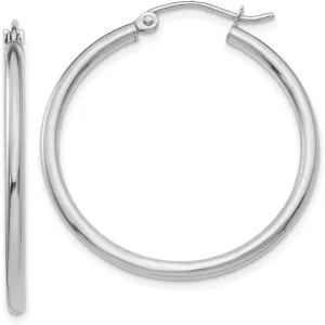 14K White Gold 2mm Tube Hoop Earrings - 30mm x 35mm