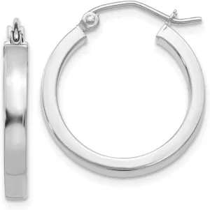 14k White Gold 2x3mm Rectangle Tube Hoop Earrings - 20mm x 2mm