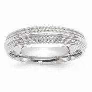 14k White Gold 5mm Double Milgrain Comfort Fit Wedding Band Ring