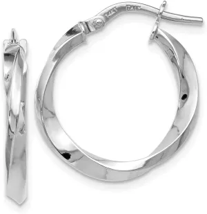 14K White Gold Twisted Tube Hoop Earrings - 21mm x 19mm