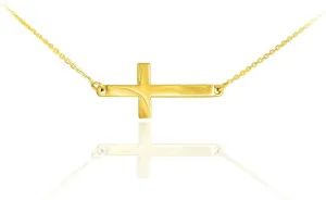 14k Yellow Gold Classic Horizontal/Sideways Cross Necklace on Rolo Chain - 20"