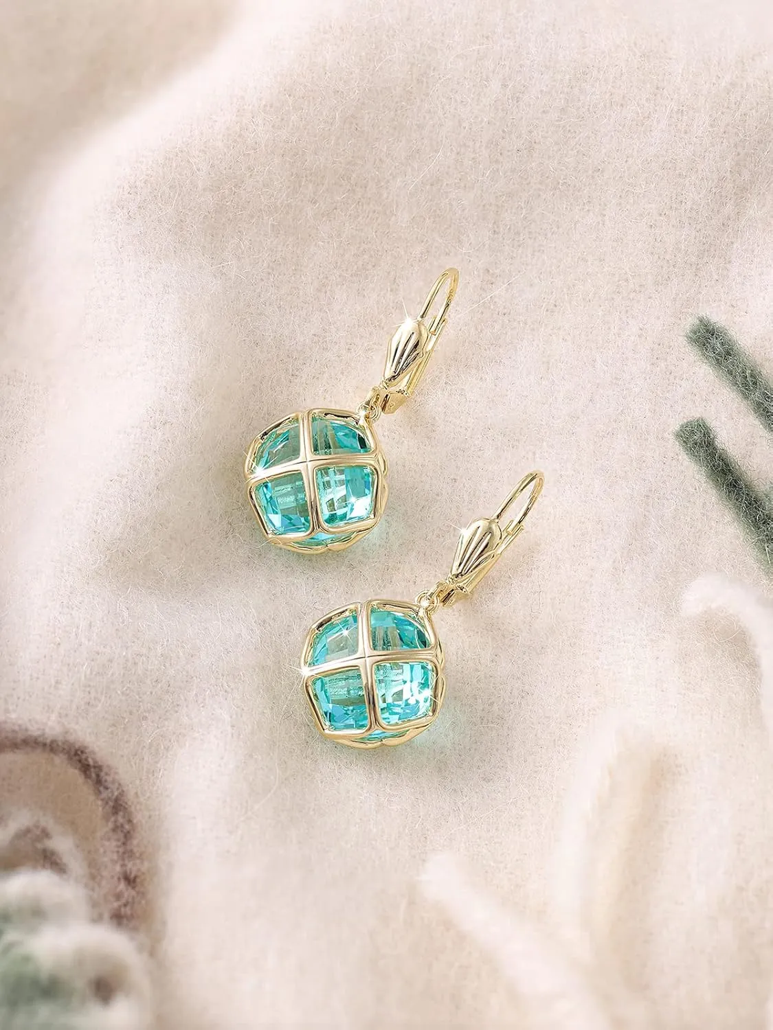14MM Austrian Crystal Dangle Earrings for Women 14K Glod Jewelry