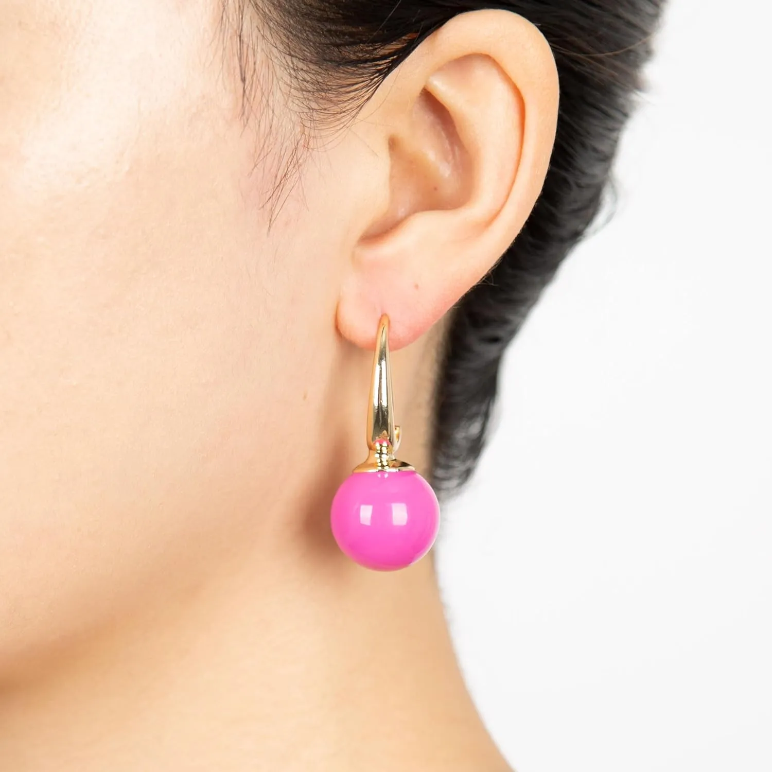 14mm Large Balls Dangle 14K Gold Plated Hoop Earrings for Women | Lightweitght Hypoallergic |