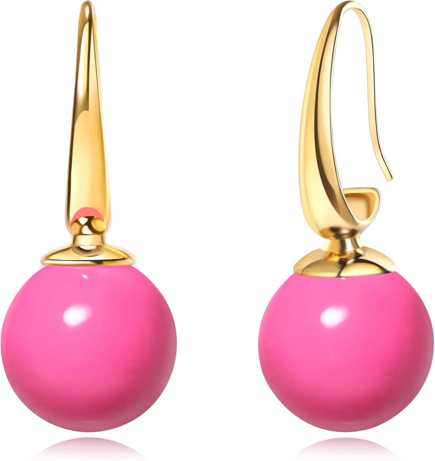 14mm Large Balls Dangle 14K Gold Plated Hoop Earrings for Women | Lightweitght Hypoallergic |