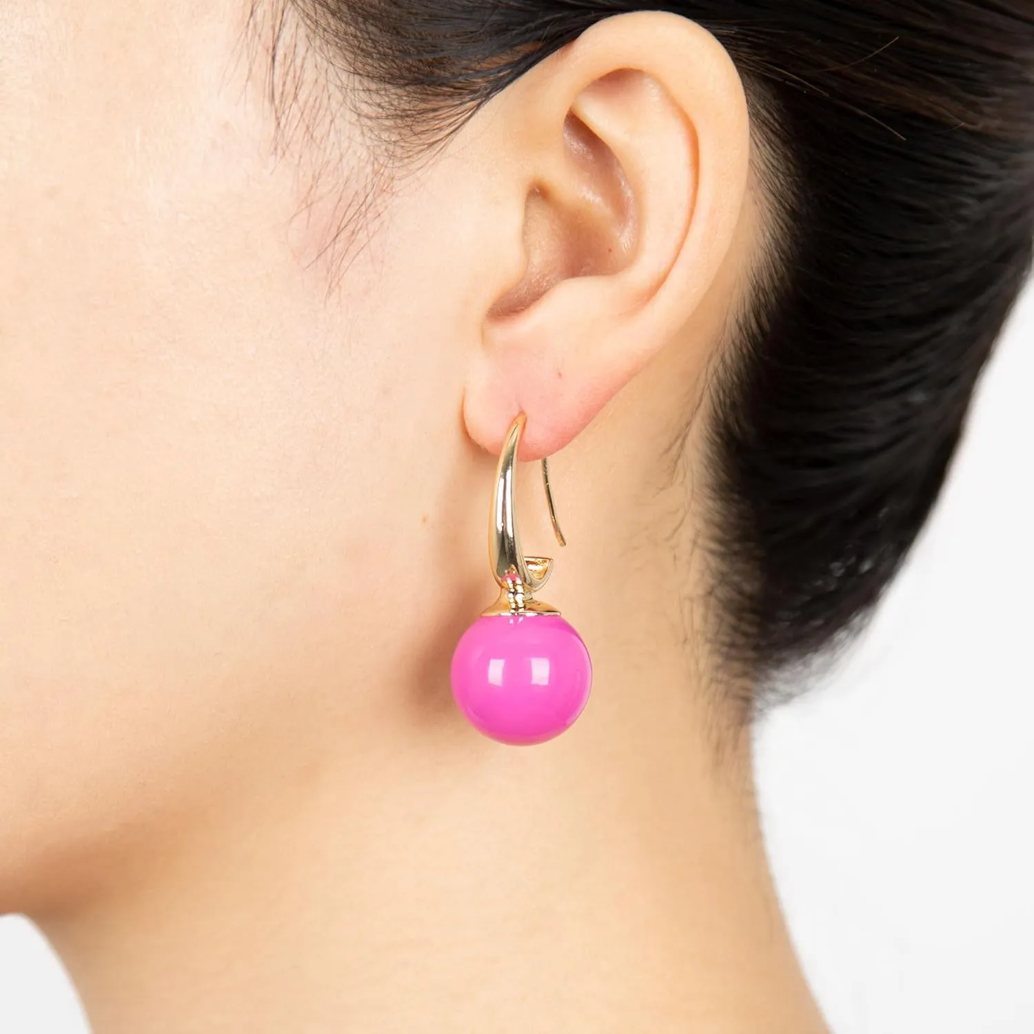 14mm Large Balls Dangle 14K Gold Plated Hoop Earrings for Women | Lightweitght Hypoallergic |