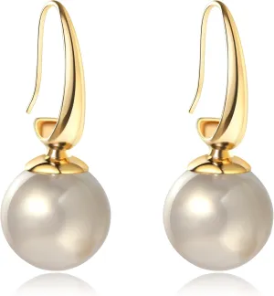 14mm Large Balls Dangle 14K Gold Plated Hoop Earrings for Women | Lightweitght Hypoallergic |