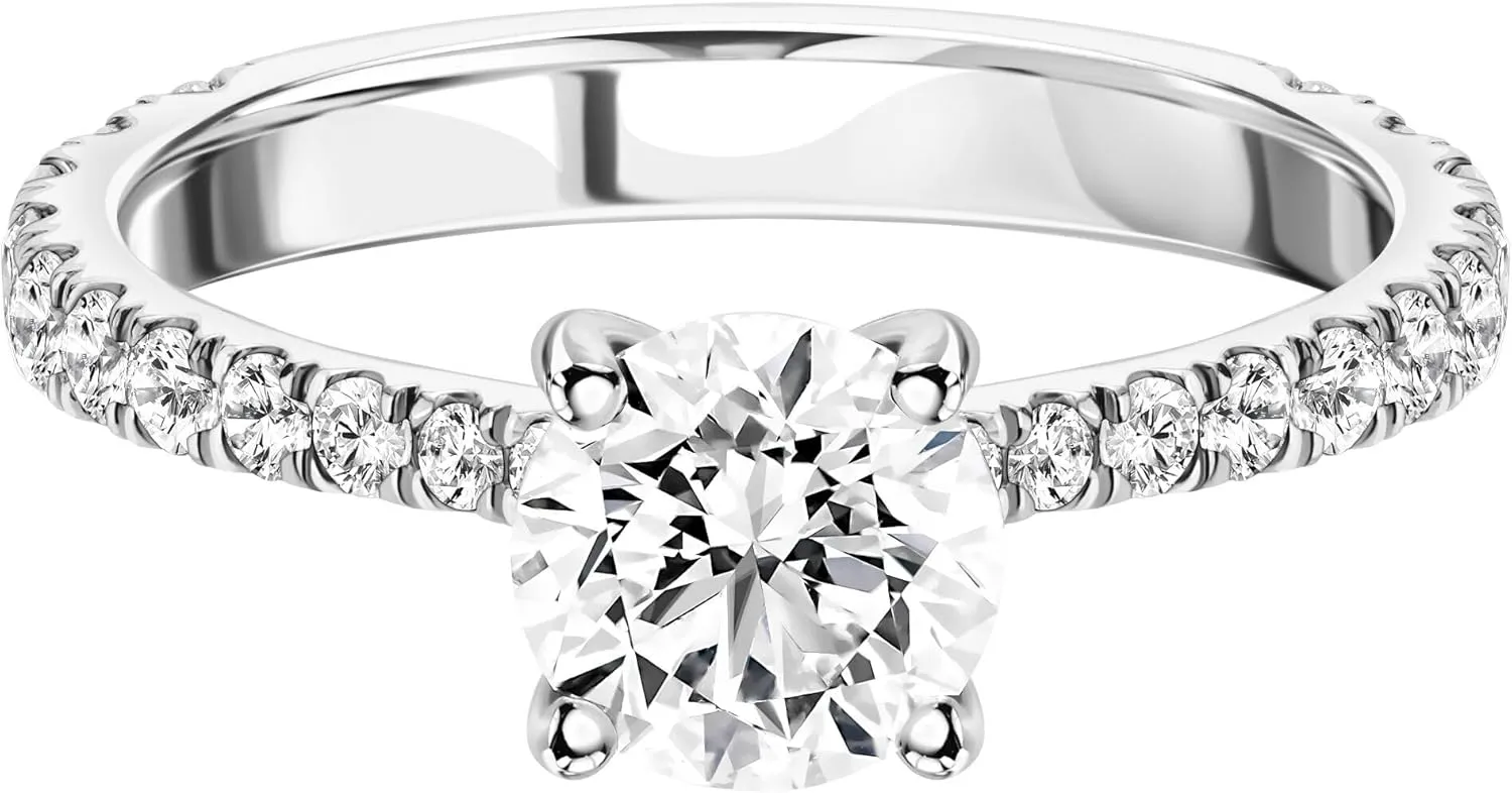 1.50/2.50 Cttw Round Brilliant Cut Lab Grown Diamond and Moissanite Engagement Ring 14k White/Yellow Gold (D-E/VS, D-E/VS) | Comes With Gift Box