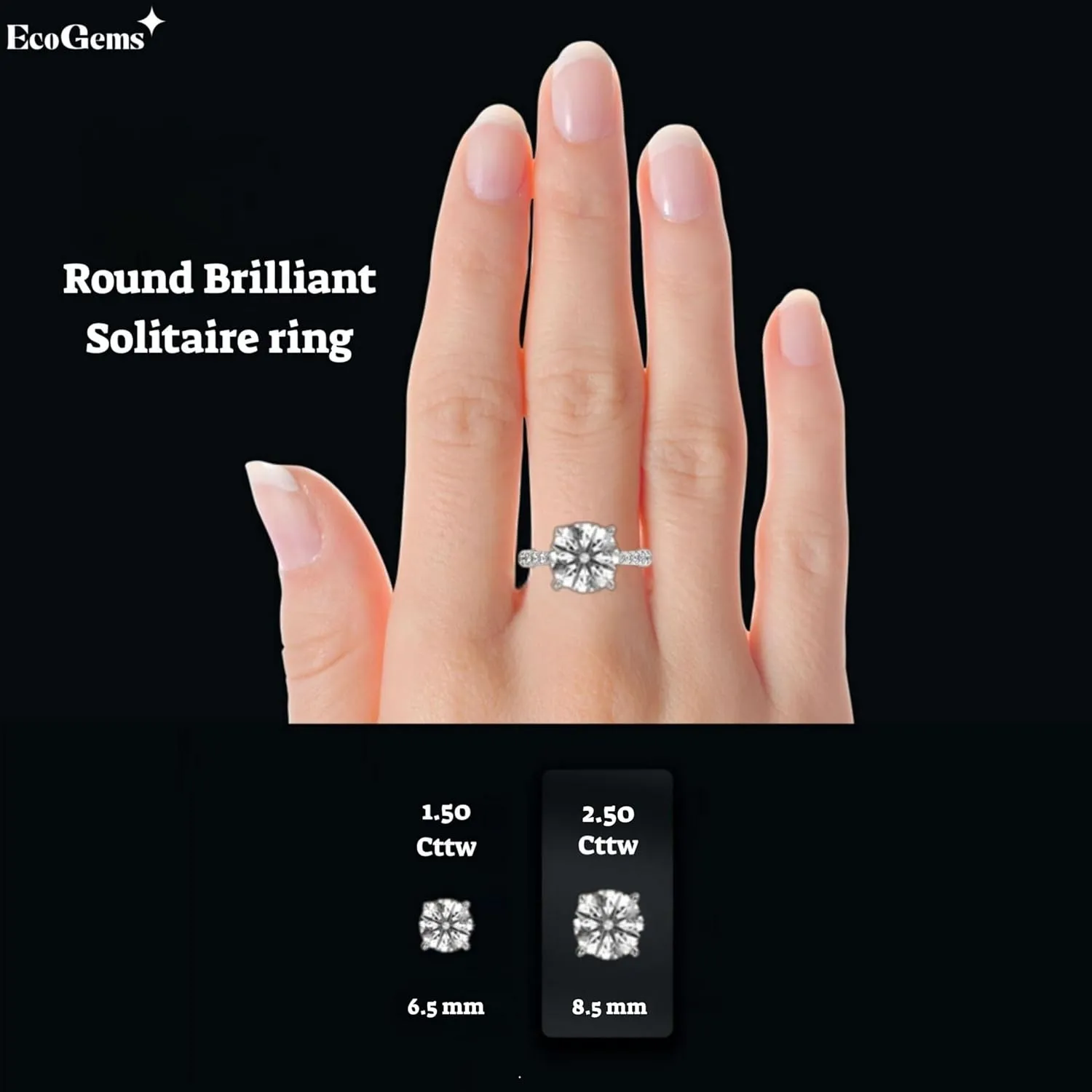 1.50/2.50 Cttw Round Brilliant Cut Lab Grown Diamond and Moissanite Engagement Ring 14k White/Yellow Gold (D-E/VS, D-E/VS) | Comes With Gift Box