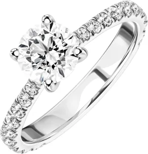 1.50/2.50 Cttw Round Brilliant Cut Lab Grown Diamond and Moissanite Engagement Ring 14k White/Yellow Gold (D-E/VS, D-E/VS) | Comes With Gift Box