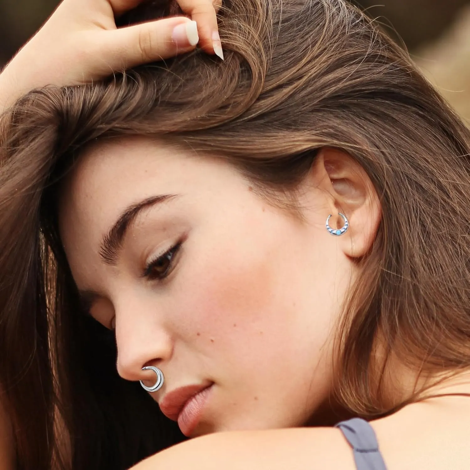 16G 316L Colorful Septum Rings Hoop 8mm/10mm Stainless Steel Segment Nose Rings Cartilage Clicker Hoop Earrings for Rook, Daith, Tragus for Women Men