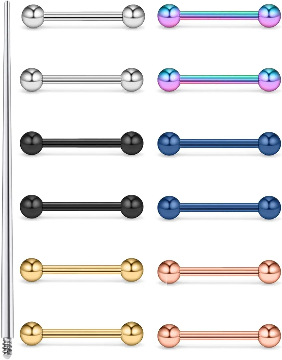 16G Nipple Piercing Jewelry Tongue Rings Piercing Taper Hypoallergenic 316L Surgical Steel Internally Threaded Nipple Tongue Ring Barbell Piercings Jewelry for Women Men 12mm 14mm 16mm
