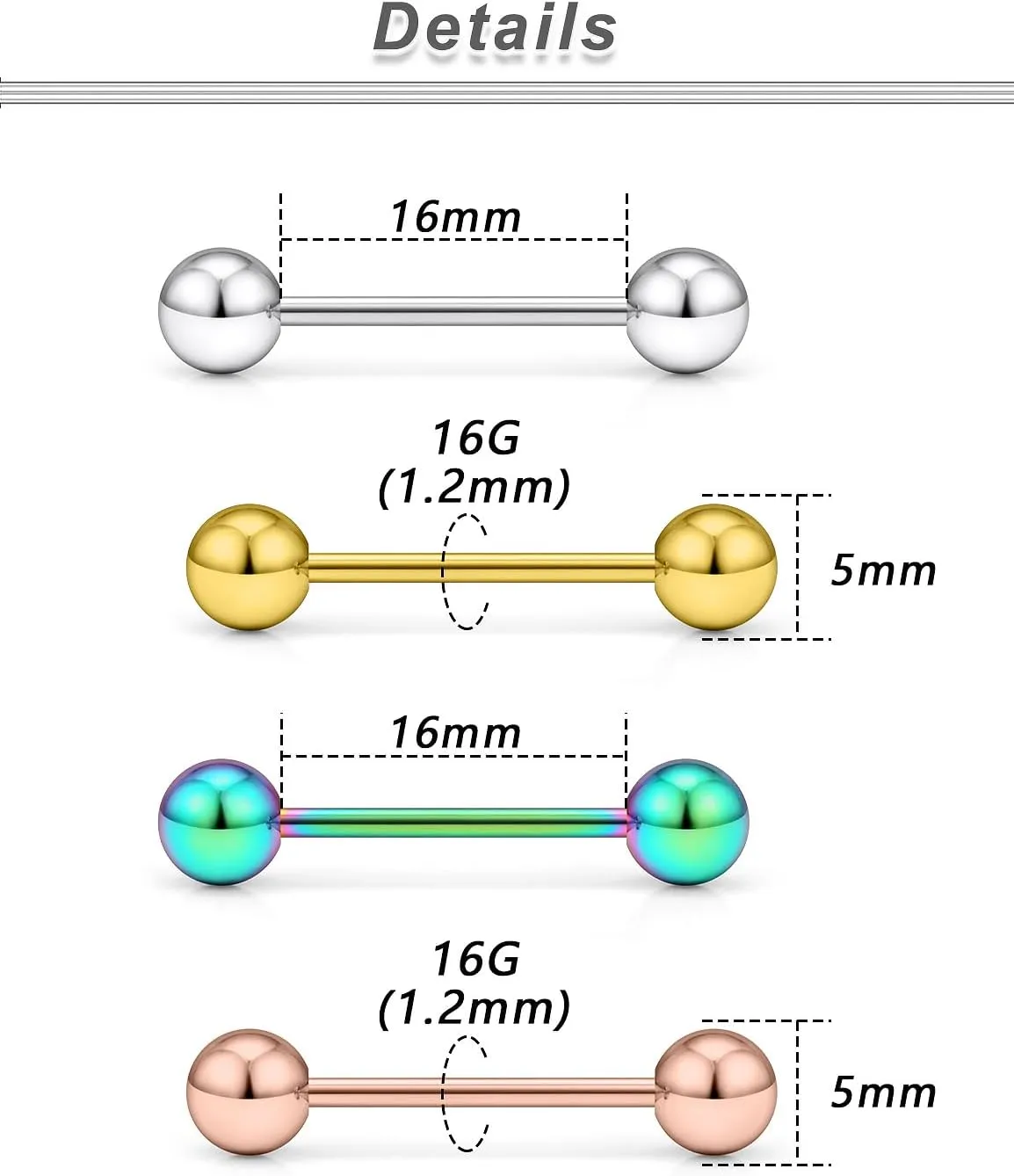 16G Nipple Piercing Jewelry Tongue Rings Piercing Taper Hypoallergenic 316L Surgical Steel Internally Threaded Nipple Tongue Ring Barbell Piercings Jewelry for Women Men 12mm 14mm 16mm