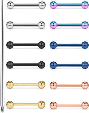 16G Nipple Piercing Jewelry Tongue Rings Piercing Taper Hypoallergenic 316L Surgical Steel Internally Threaded Nipple Tongue Ring Barbell Piercings Jewelry for Women Men 12mm 14mm 16mm