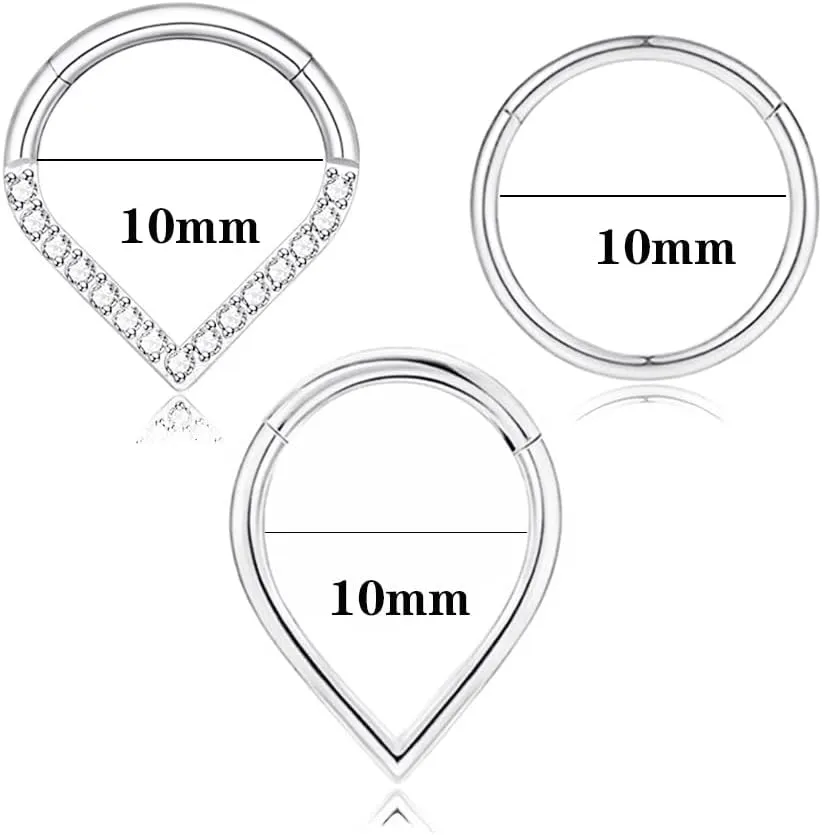 16G Septum Jewelry Teardrop Septum ring Gold Silver 316L Surgical Steel Daith Conch Rook Tragus Cartilage Earring Hypoallergenic Body Piercing Jewelry for Women Men 8mm 10mm