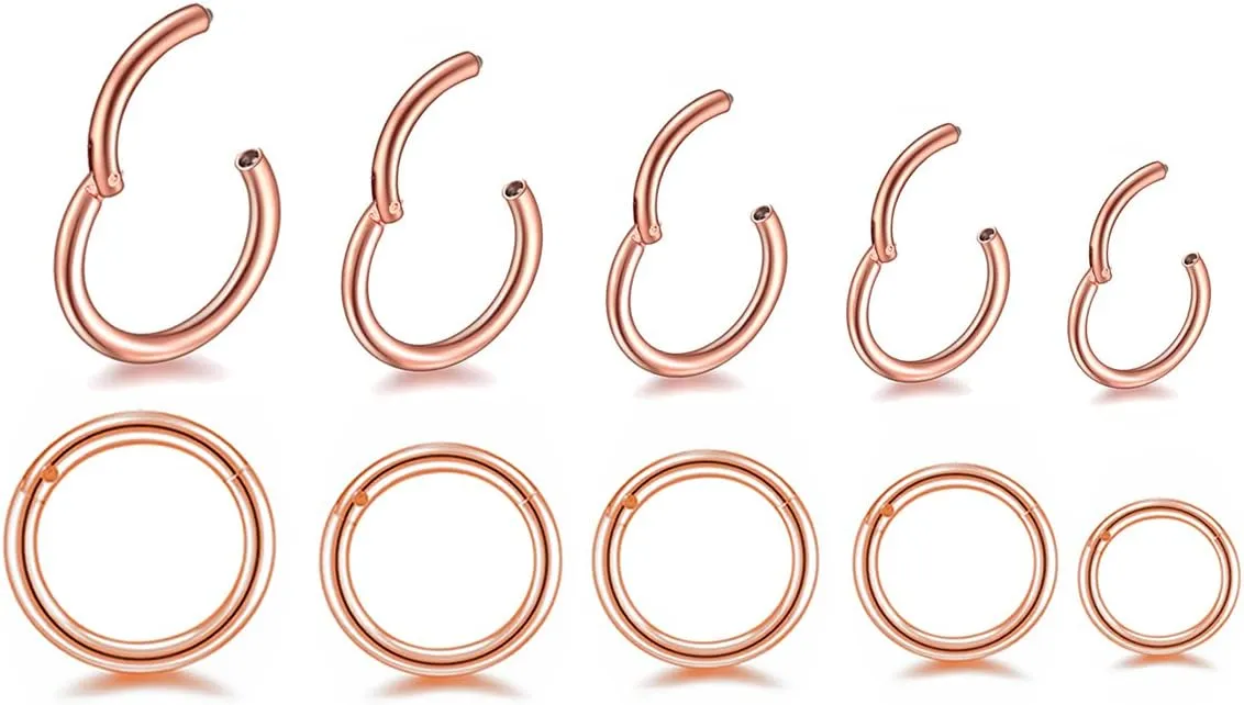 16G Surgical Steel Hinged Clicker Segment Nose Rings Hoop Helix Cartilage Daith Tragus Sleeper Earrings Body Piercing for women 6mm 8mm 10mm 12mm 14mm