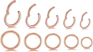 16G Surgical Steel Hinged Clicker Segment Nose Rings Hoop Helix Cartilage Daith Tragus Sleeper Earrings Body Piercing for women 6mm 8mm 10mm 12mm 14mm