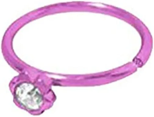 18G Anodized Titanium Cubic Zirconia 8mm - 5/16 inch Flower Nose Hoop Rings for Men Women with Cz Gem (Sold Individually)