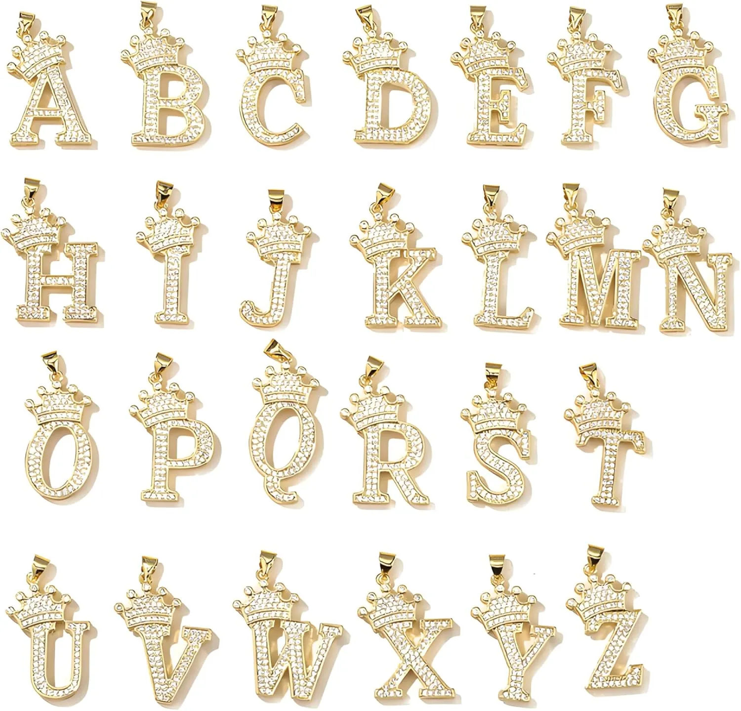 18K Gold Plated Pave Cubic Zirconia Bubble Crown Letter Initial Necklaces for Women | Chunky Initial Charm Pendant Name Necklace Personalized | Non Tarnish Gold Plated Jewelry Sterling silver