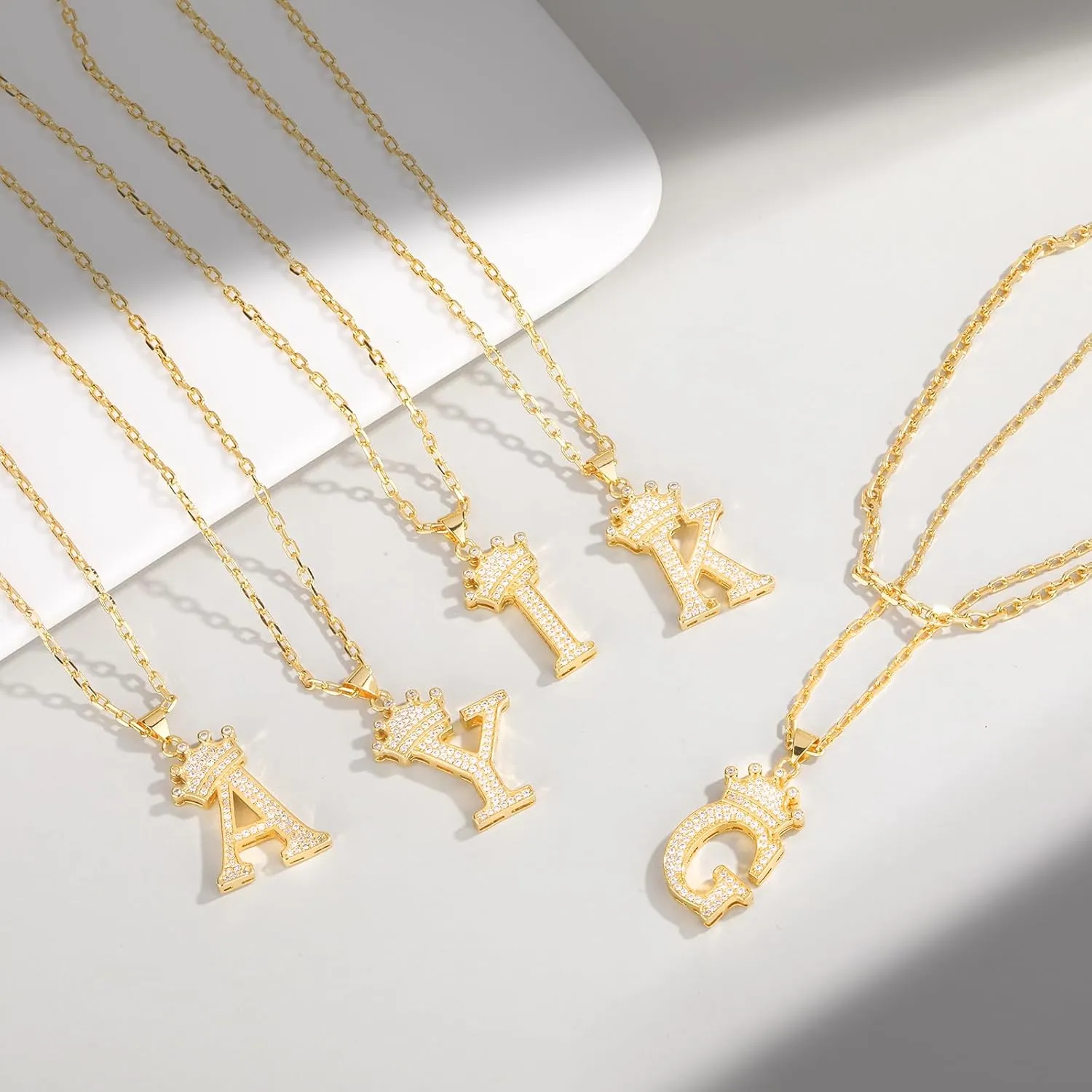 18K Gold Plated Pave Cubic Zirconia Bubble Crown Letter Initial Necklaces for Women | Chunky Initial Charm Pendant Name Necklace Personalized | Non Tarnish Gold Plated Jewelry Sterling silver