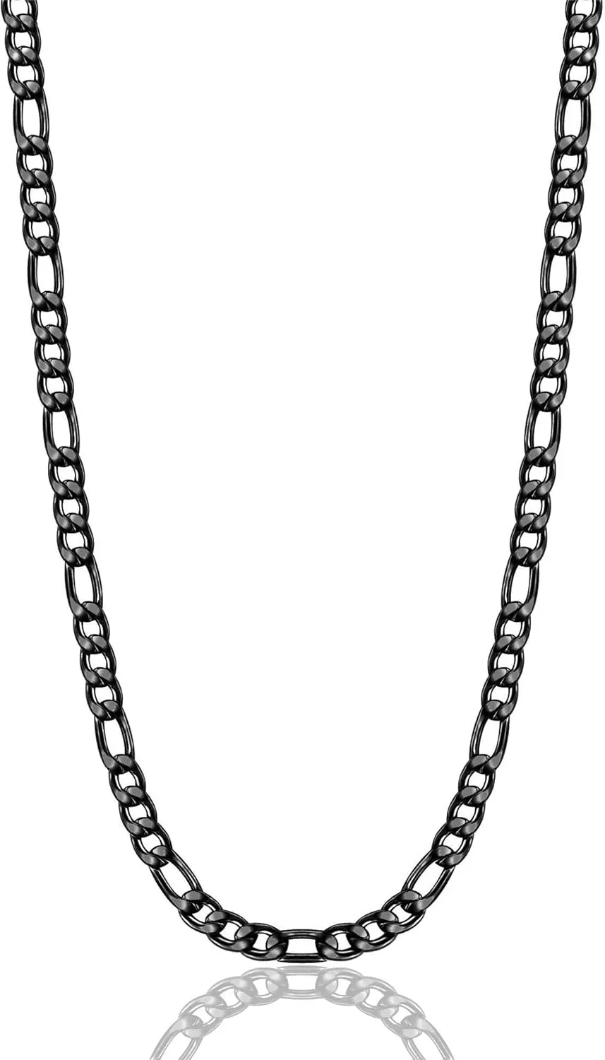 18k Real Gold Plated Figaro Chain Necklace 16 Inches 30 Inches 4MM 8.5MM Stainless Steel Black Figaro Link Chains for Men Christmas Gift