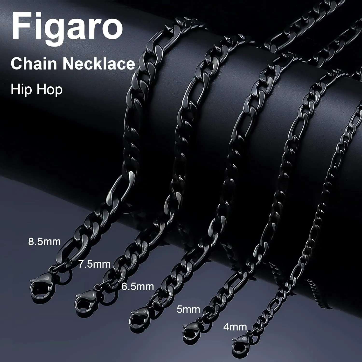 18k Real Gold Plated Figaro Chain Necklace 16 Inches 30 Inches 4MM 8.5MM Stainless Steel Black Figaro Link Chains for Men Christmas Gift