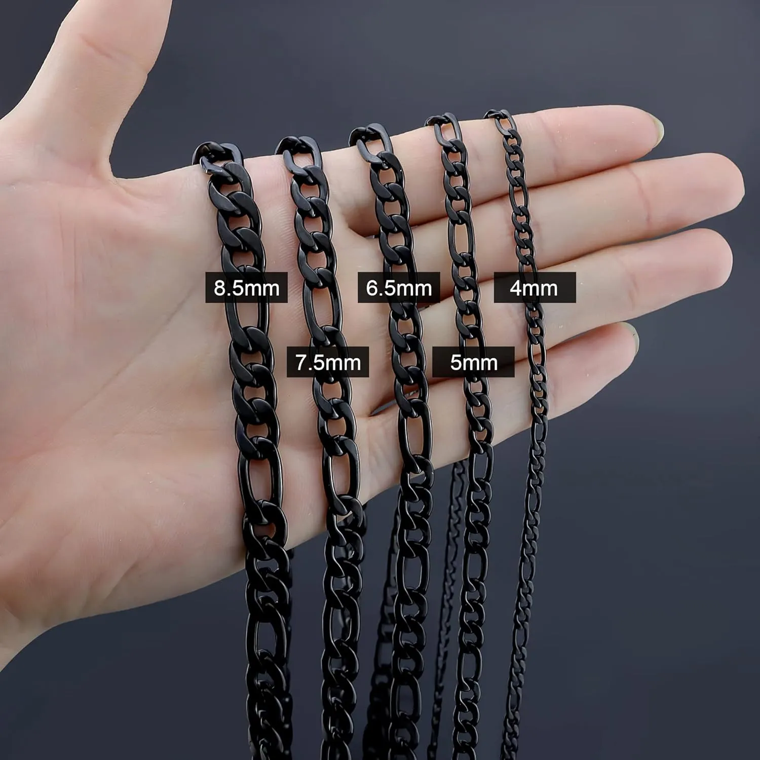 18k Real Gold Plated Figaro Chain Necklace 16 Inches 30 Inches 4MM 8.5MM Stainless Steel Black Figaro Link Chains for Men Christmas Gift