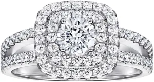 1ct 6.5X6.5mm Center Cushion Halo Moissanite Engagement Rings for Women Platinum Plated Silver Rings for Women (Available in size 6, 7, 8, 9)