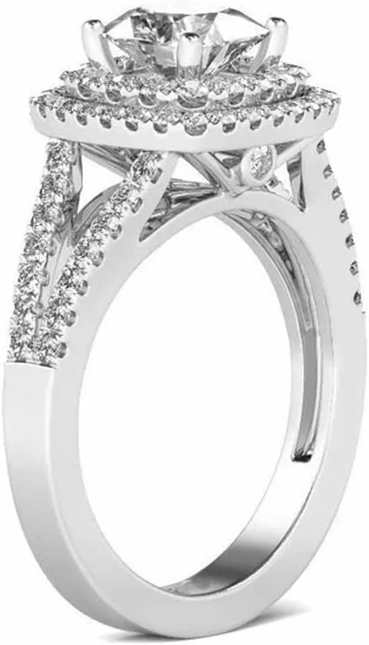 1ct 6.5X6.5mm Center Cushion Halo Moissanite Engagement Rings for Women Platinum Plated Silver Rings for Women (Available in size 6, 7, 8, 9)