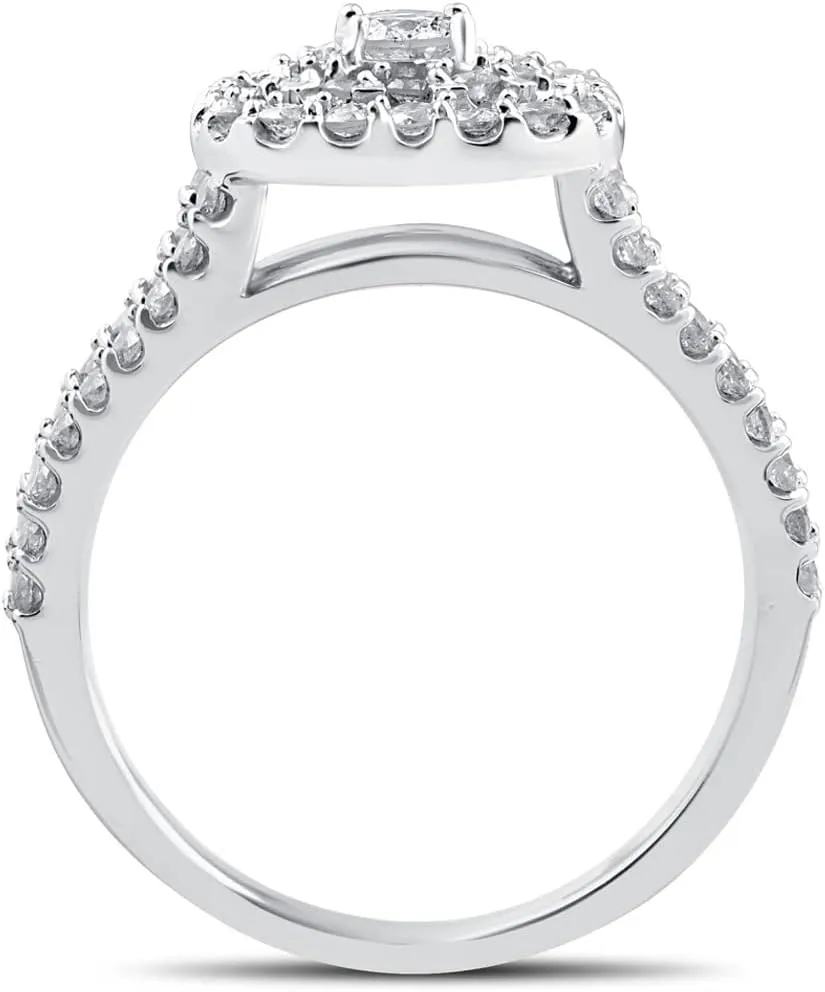 1ct 6.5X6.5mm Center Cushion Halo Moissanite Engagement Rings for Women Platinum Plated Silver Rings for Women (Available in size 6, 7, 8, 9)