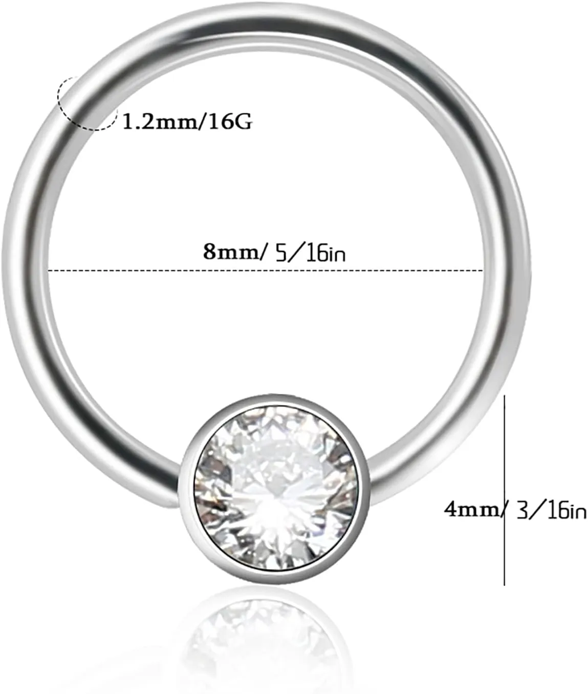 1pc/2pcs Hypoallergenic 16G 8mm/10mm G23 Titanium Captive Bead Ring Round Synthetic Opal/Colorful CZ Nose Rings Septum Hoop Ring Helix Rook Tragus Lobe Snug Body Piercing Jewelry