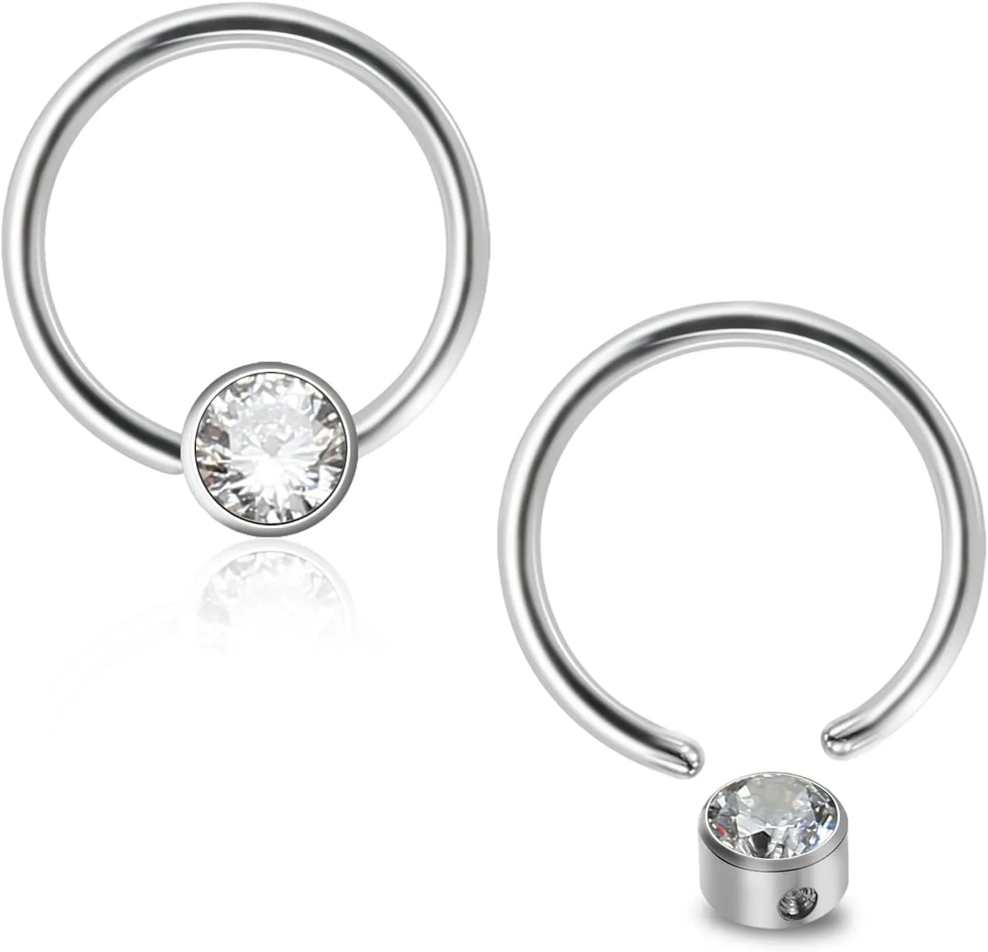 1pc/2pcs Hypoallergenic 16G 8mm/10mm G23 Titanium Captive Bead Ring Round Synthetic Opal/Colorful CZ Nose Rings Septum Hoop Ring Helix Rook Tragus Lobe Snug Body Piercing Jewelry