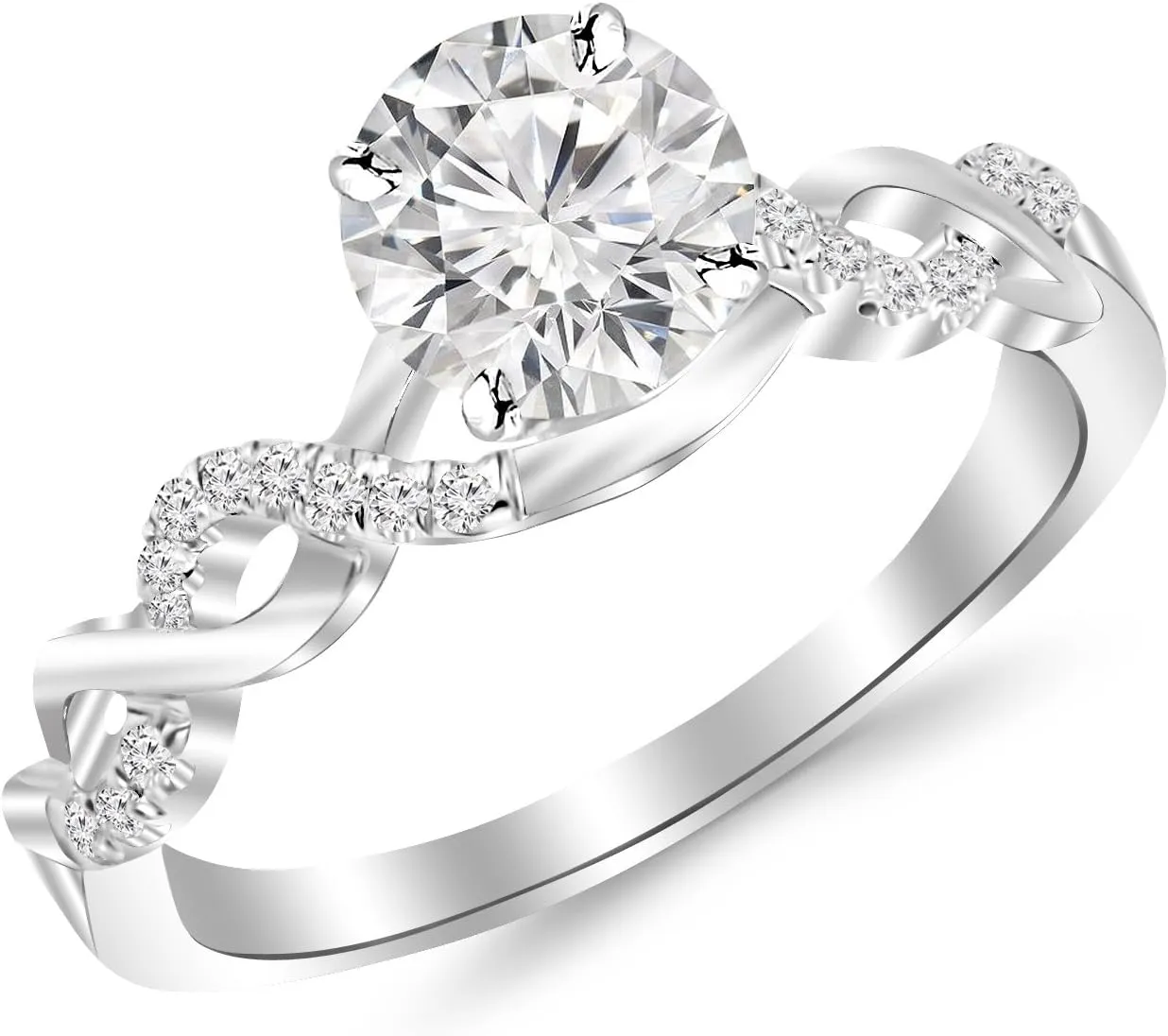 2 Carat Classic Prong Set Diamond Engagement Ring 14K White Gold with a 1.5 Carat J-K I2 Round Brilliant Cut/Shape Center